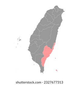 Taitung county map, county of the Republic of China, Taiwan. Vector illustration.
