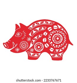 Taiwan aboriginal tribal style boar totem paper-cut illustration.