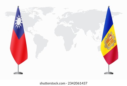 Taiwan and Andorra flags for official meeting against background of world map.