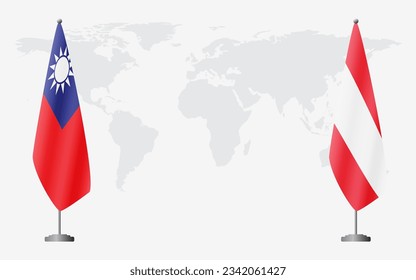 Taiwan and Austria flags for official meeting against background of world map.