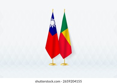 Taiwan and Benin Flags Side by Side, Symbol of International Partnership. Illustration symbolizes diplomacy, partnership, and international cooperation between the two nations.