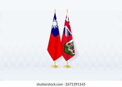 Taiwan und Bermuda Flaggen Seite an Seite, Symbol der internationalen Partnerschaft. Die Illustration symbolisiert Diplomatie, Partnerschaft und internationale Zusammenarbeit zwischen den beiden Nationen.