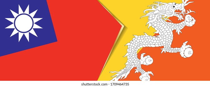 Taiwan and Bhutan flags, two vector flags symbol of relationship or confrontation.