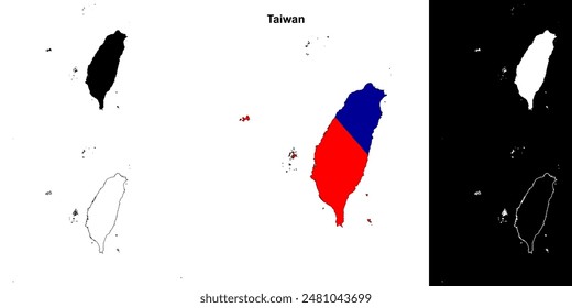Taiwan blank outline map set