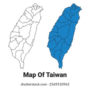 Taiwan Blue detailed map border regions outline vector set