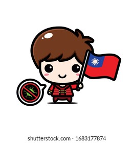 Taiwan-Junge mit Flagge gegen Virus
