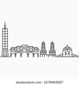 Taiwan buildings landmarks outline design vector