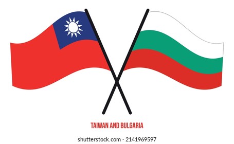 Taiwan and Bulgaria Flags Crossed And Waving Flat Style. Official Proportion. Correct Colors.