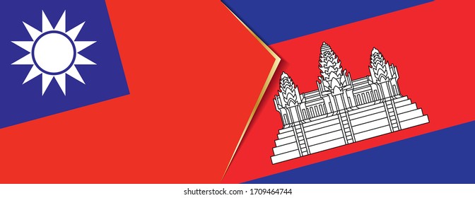 Taiwan and Cambodia flags, two vector flags symbol of relationship or confrontation.