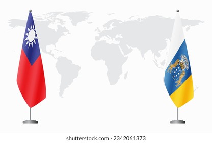 Taiwan and Canary Islands flags for official meeting against background of world map.