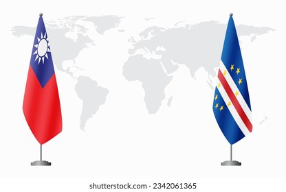 Taiwan and Cape Verde flags for official meeting against background of world map.