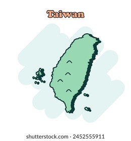 Taiwan cartoon colored map icon in comic style. Country sign illustration pictogram.