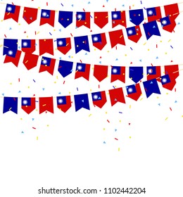 Taiwan celebration bunting flags with Confetti And Ribbons on white background.vector illustration