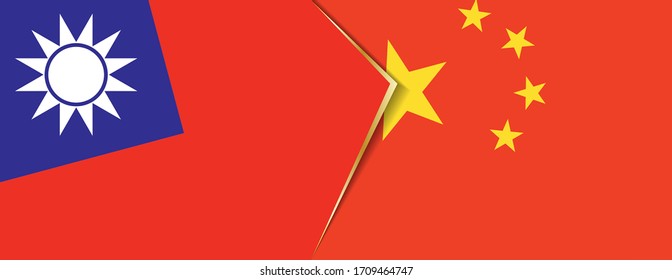 Taiwan and China flags, two vector flags symbol of relationship or confrontation.
