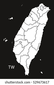 Taiwan with counties Map black white