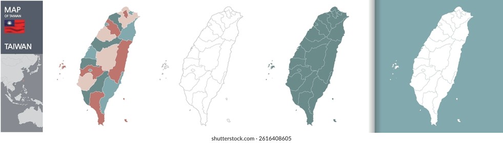 Taiwan Country Administrative District Detailed Map High Resolution