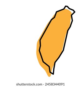 Taiwan country simplified map. Orange silhouette with thick black sharp contour outline isolated on white background. Simple vector icon