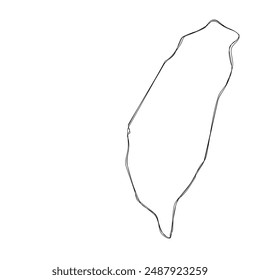 Taiwan country simplified map.Thin triple pencil sketch outline isolated on white background. Simple vector icon