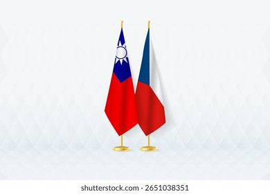 Banderas de Taiwán y la República Checa lado a lado, símbolo de asociación internacional. La ilustración simboliza la diplomacia, la asociación y la cooperación internacional entre las dos naciones.