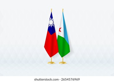 Taiwan and Djibouti Flags Side by Side, Symbol of International Partnership. Illustration symbolizes diplomacy, partnership, and international cooperation between the two nations.