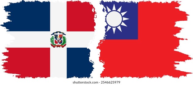 Taiwan and Dominican Republic grunge flags connection, vector