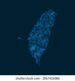Taiwan dotted glowing map. Shape of the country with blue bright bulbs. Vector illustration.