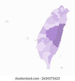 Mapa punteado de Taiwán. Mapa de estilo digital del país sobre fondo blanco. Forma de Taiwán con puntos circulares. Estilo de puntos de colores. Círculos de tamaño Pequeño. Increíble Ilustración vectorial.