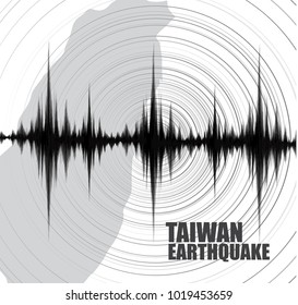 Taiwan Earthquake Wave with Circle Vibration on White background,audio wave diagram concept,design for education,science and news,Vector Illustration.