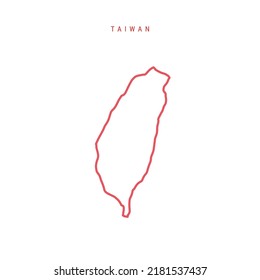 Taiwan editable outline map. Taiwanese red border. Country name. Adjust line weight. Change to any color. Vector illustration.