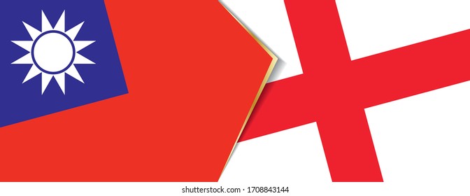 Taiwan and England flags, two vector flags symbol of relationship or confrontation.