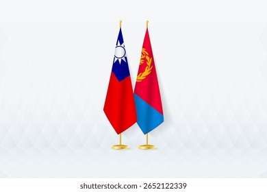 Bandeiras de Taiwan e da Eritreia lado a lado, símbolo da parceria internacional. A ilustração simboliza diplomacia, parceria e cooperação internacional entre as duas nações.