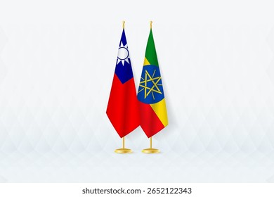 Taiwan and Ethiopia Flags Side by Side, Symbol of International Partnership. Illustration symbolizes diplomacy, partnership, and international cooperation between the two nations.