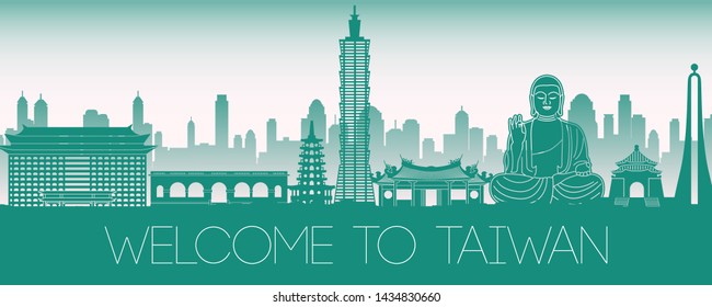 Taiwan famous landmark green silhouette design,vector illustration