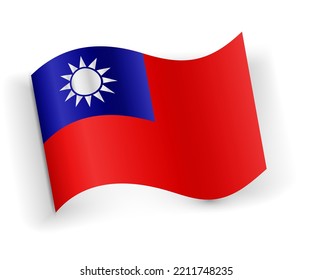 Taiwan flag bended and lying on white background
