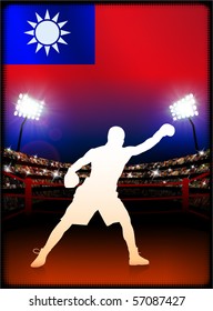 Taiwan Flag with Boxer on Stadium Background Original Illustration