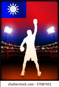 Taiwan Flag with Boxer on Stadium Background Original Illustration