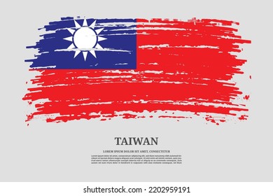 Taiwan flag with brush stroke effect and information text poster, vector background