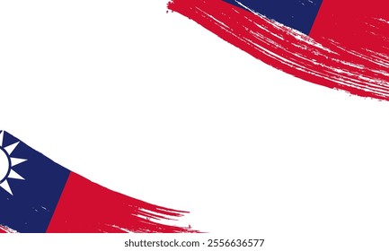 Taiwan Flag with Brush Stroke Effect, Grunge brush stroke. Watercolor painting flag design.