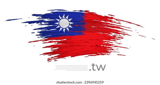 Taiwan-Flagge. Pinselstriche, Grunge. Drawn taiwanese Fahne auf weißem Hintergrund. Vektordesign für Nationalfeiertage, Poster, Vorlage, Ort für Text. Staatlich patriotischer Banner, Flyer