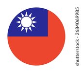 Taiwan flag circle icon. Round national flag of Taiwan badge. Taiwan flag circular button. State in Asia. Roundel Taiwan flag emblem, banner, background. Patriotic sign.