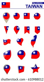 Taiwan Flag Collection. Big set for design. Vector Illustration.