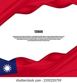 Diseño de la bandera de Taiwán. Bandera de Taiwan hecha de satén o tela de seda. Ilustración vectorial.