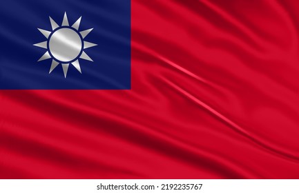 Taiwan flag design. Waving Taiwan flag made of satin or silk fabric. Vector Illustration.