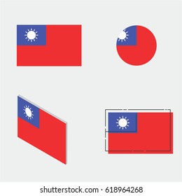 Taiwan Flag With Flat, Circle, Isometric And Line Design