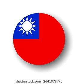 Taiwan flag - flat vector circle icon or badge with dropped shadow.