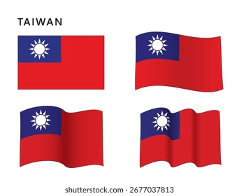 Taiwan Flag in Flat and Wavy Configuration, vector illustration isolated on white background, eps