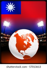 Taiwan Flag with Globe on Stadium Background Original Illustration