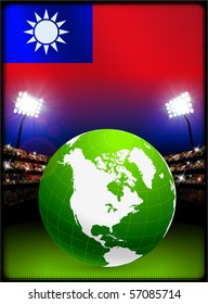 Bandera taiwanesa con el fondo del estadio en globo. Ilustración original