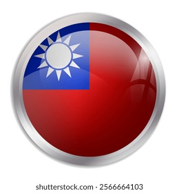 Taiwan flag - glossy circle button displays a colorful flag representing a country cultural identity and heritage. The essence of national pride and unity.