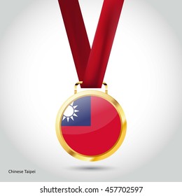 Taiwan Flag in gold Medal. Vector Illustration. RIO Olympic Game gold Medal. Vector Illustration